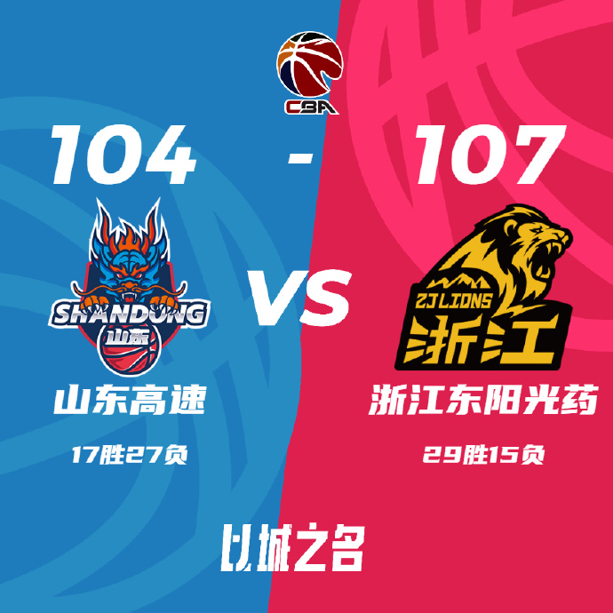 广厦107-104力克山东 胡金秋25+12 孙铭徽19+16 高诗岩12中2