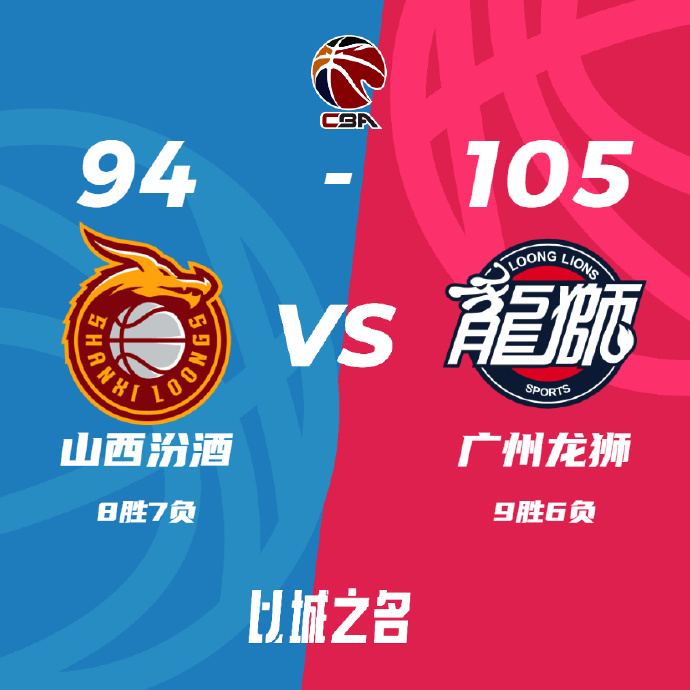 广州105-94击败山西 陈盈骏30+8 焦泊乔24+9 原帅26分