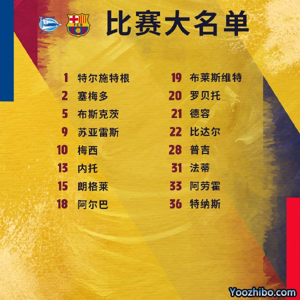 <a href=/football/zibo/barcelona/ target=_blank class=infotextkey>巴萨</a>收官战vs阿拉维斯大名单