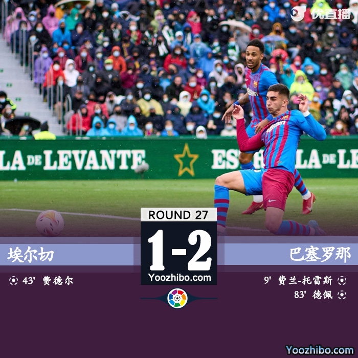 巴塞罗那客场2-1逆转埃尔切