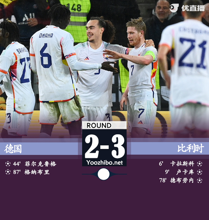 比利时客场3-2战胜德国