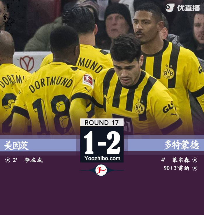 多特2-1逆转美因茨 雷纳补时绝杀李在成破门 