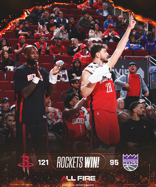 火箭121-95大胜国王，杜兰特24+8，申京28+10过里程碑