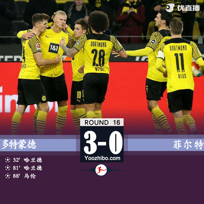 多特蒙德3-0完胜菲尔特