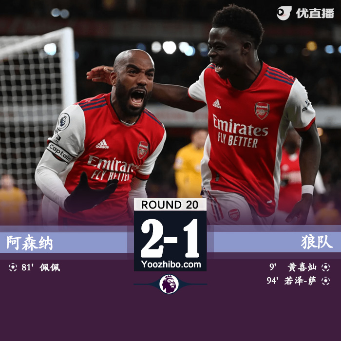 阿森纳2-1狼队  佩佩替补建功拉卡泽特补时造乌龙