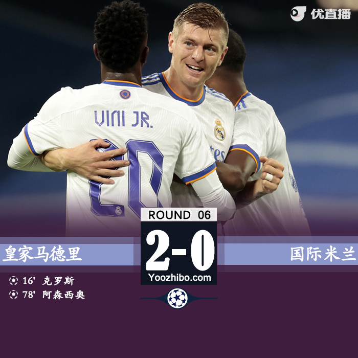   皇马2-0国米  克罗斯阿森西奥世界波巴雷拉染红