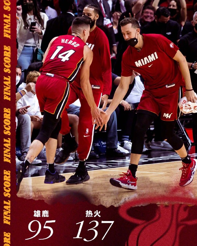 热火137-95大胜雄鹿  巴特勒21分 阿德巴约20+13 字母哥15+10