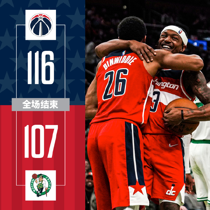 奇才116-107终结绿军  哈雷尔25+11 丁威迪22分 塔图姆23+7 