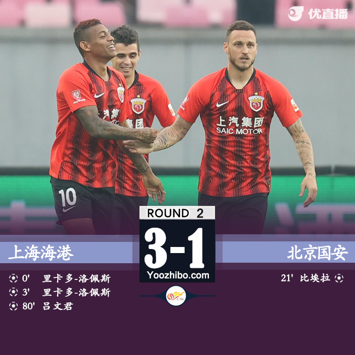  上海海港3-1北京国安  洛佩斯闪击+双响吕文君连场破门