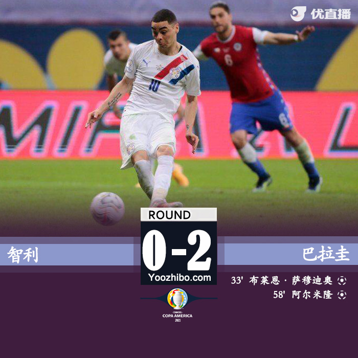 巴拉圭2-0智利 萨穆迪奥破门阿尔米隆点射