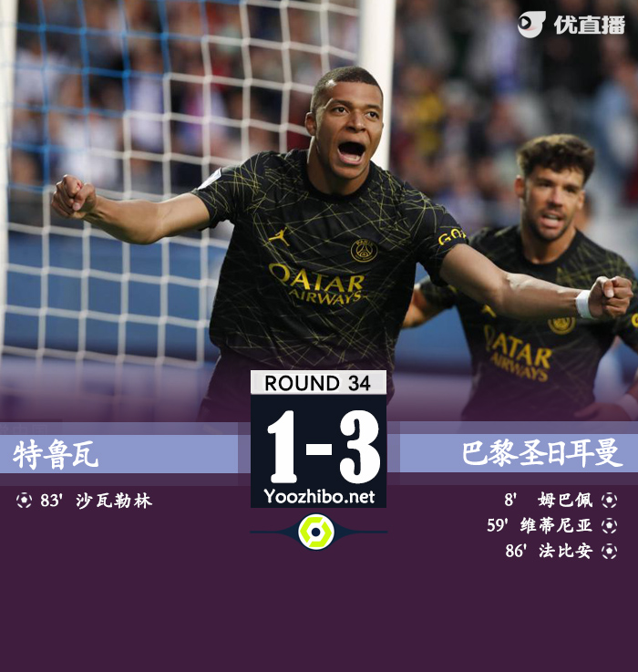 巴黎3-1特鲁瓦 <a href=/mingxing/football/zibo/119.html target=_blank class=infotextkey>梅西</a>队内停赛姆巴佩维蒂尼亚破门