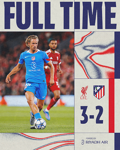 欧冠：利物浦3-2马竞 范迪克补时绝杀 萨拉赫传射
