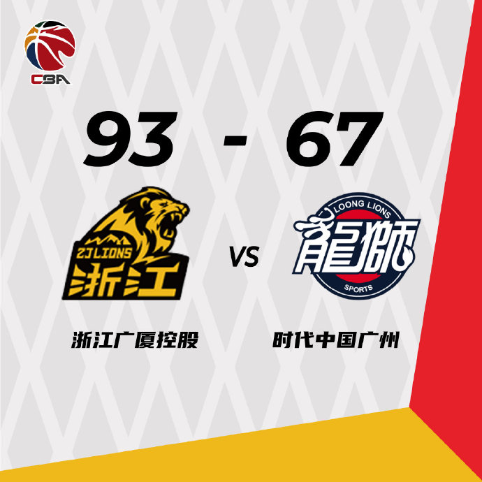 广厦93-67大胜广州  胡金秋22+12 赵岩昊26分