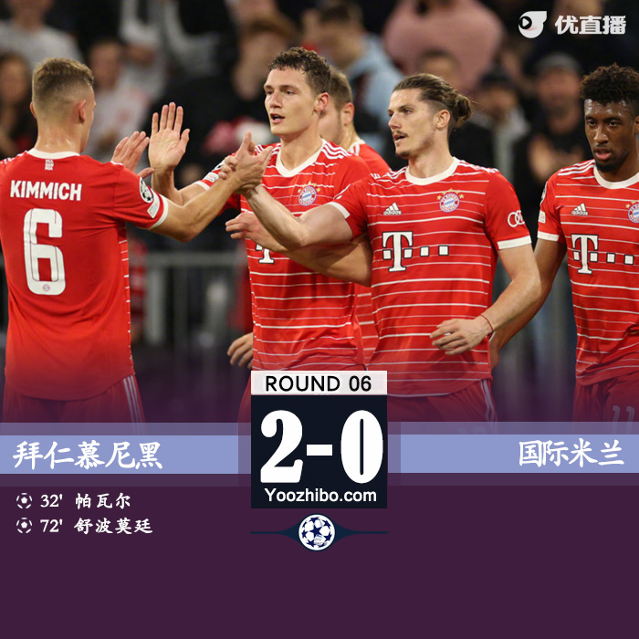 拜仁2-0国米 舒波-莫廷世界波帕瓦尔破门 