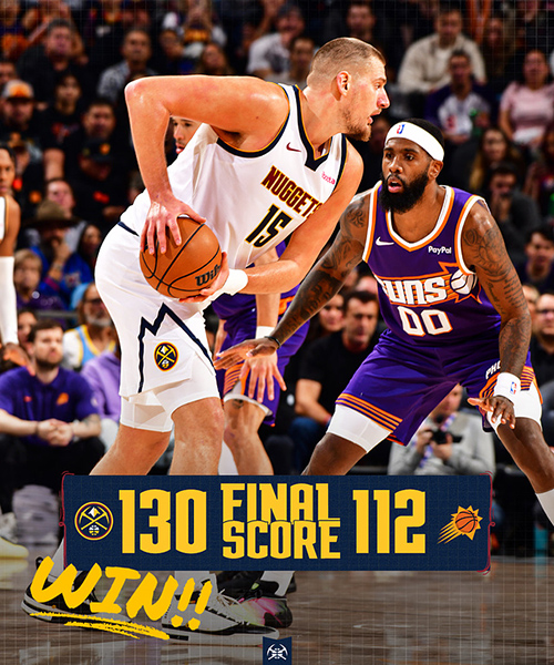 掘金130-112大胜太阳，  <a href=/mingxing/basketball/zibo/130.html target=_blank class=infotextkey>约基奇</a>26+9+10，布克24分