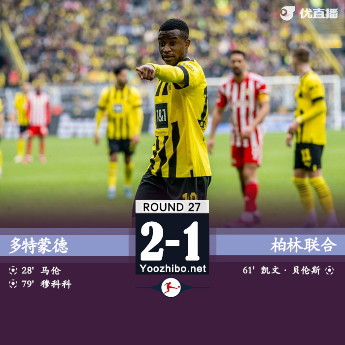 <a href=/football/zibo/dortmund/ target=_blank class=infotextkey>多特蒙德</a>2-1柏林联合 马伦包抄破门穆科科替补建功