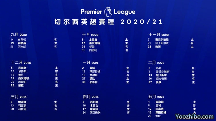 20/21赛季<a href=/football/zibo/chelsea/ target=_blank class=infotextkey>切尔西</a>赛程表出炉